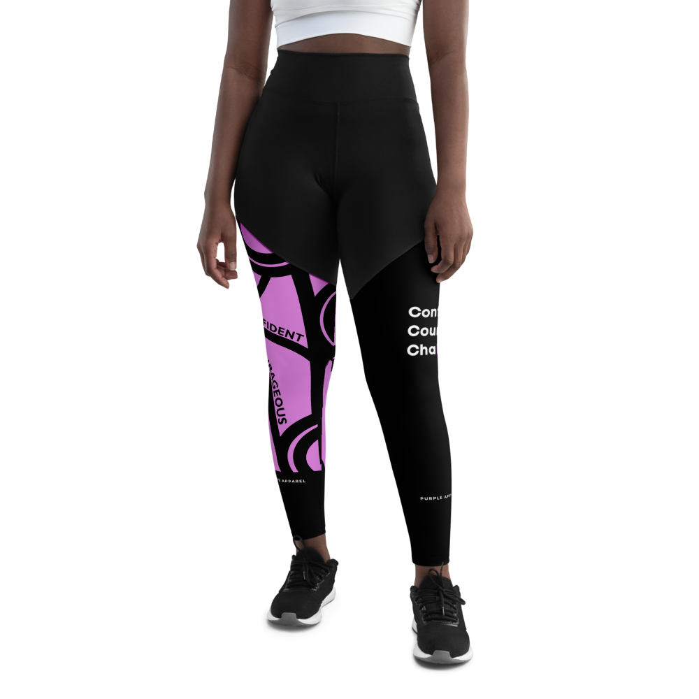 Confident, Courageous, Champion (Light Pink/Black Colorblock) - Sports Leggings