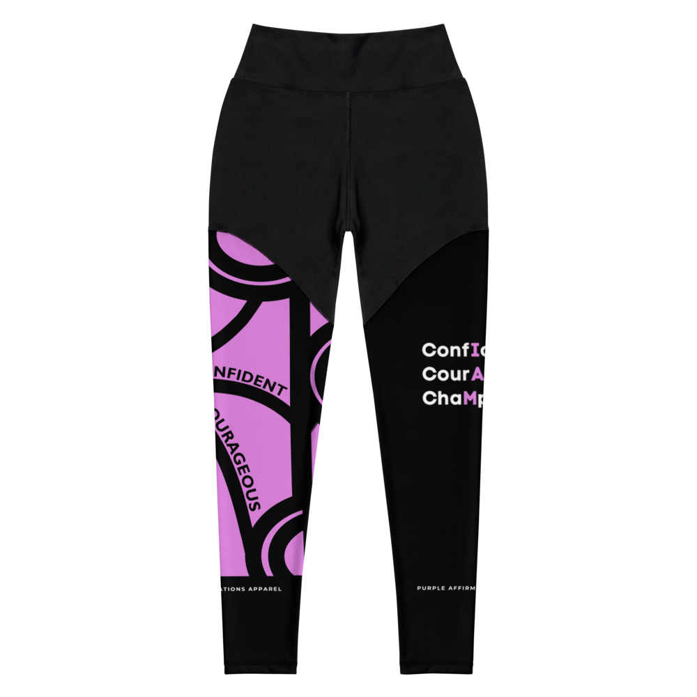 Confident, Courageous, Champion (Light Pink/Black Colorblock) - Sports Leggings