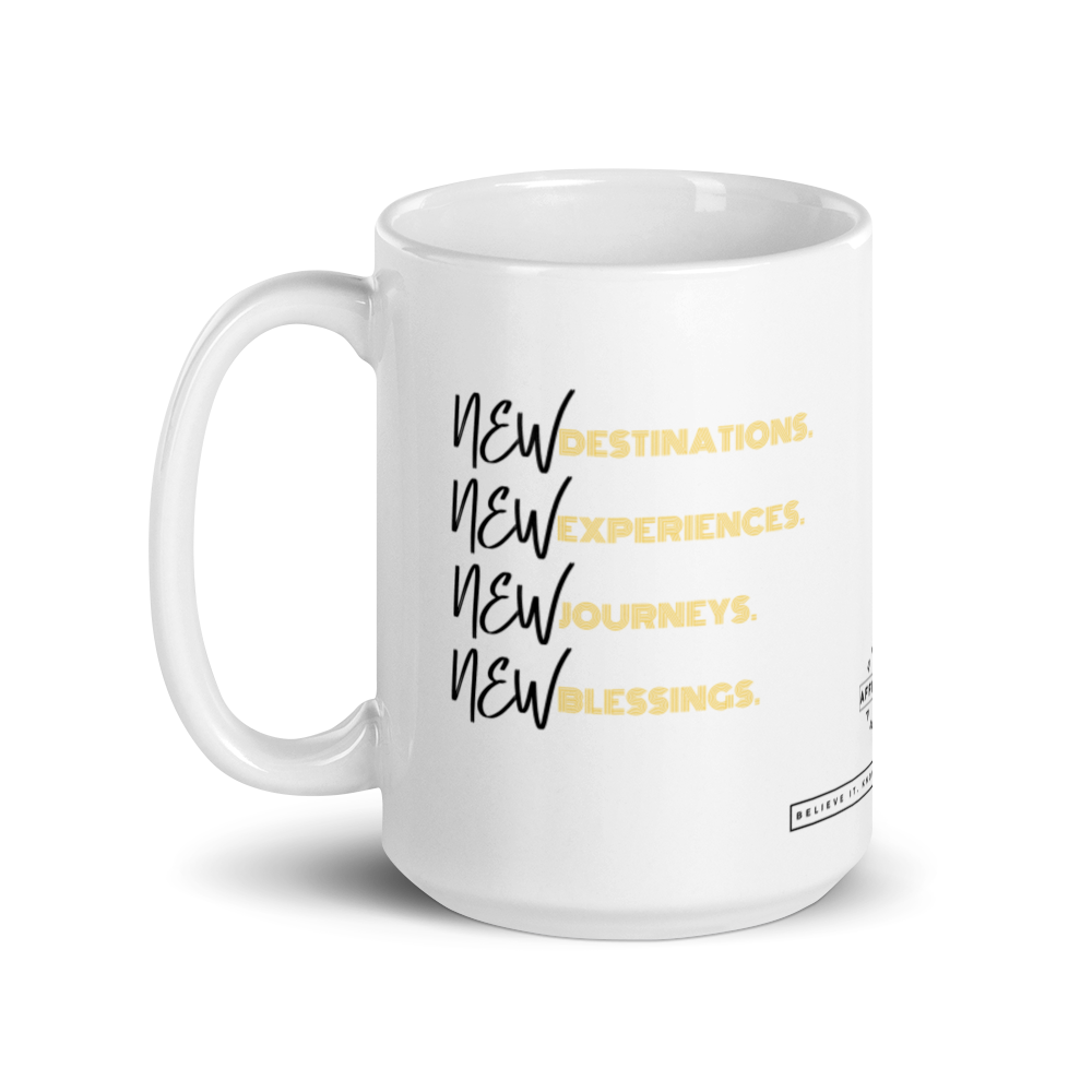 New Destinations, New Blessings - White Glossy Mug