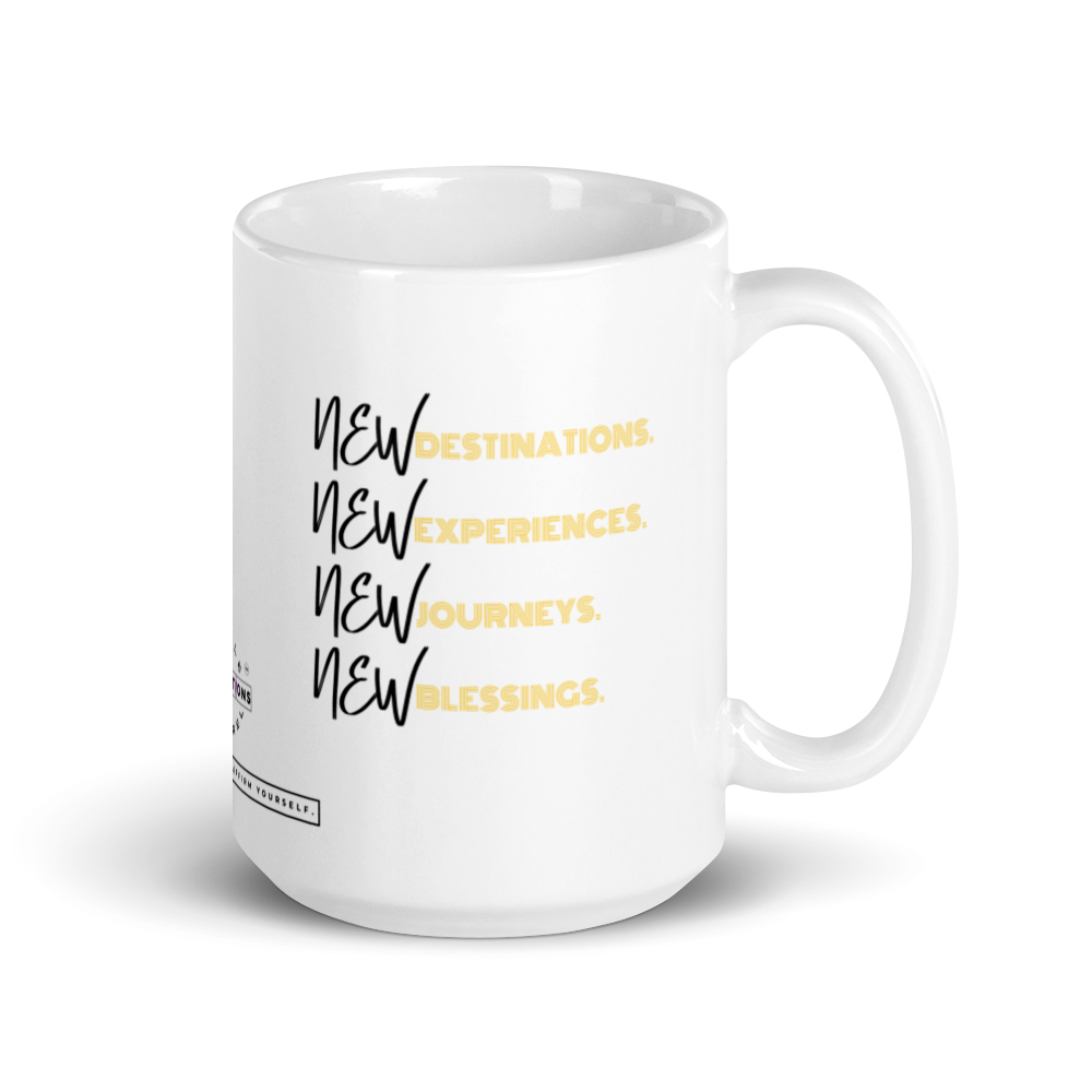 New Destinations, New Blessings - White Glossy Mug